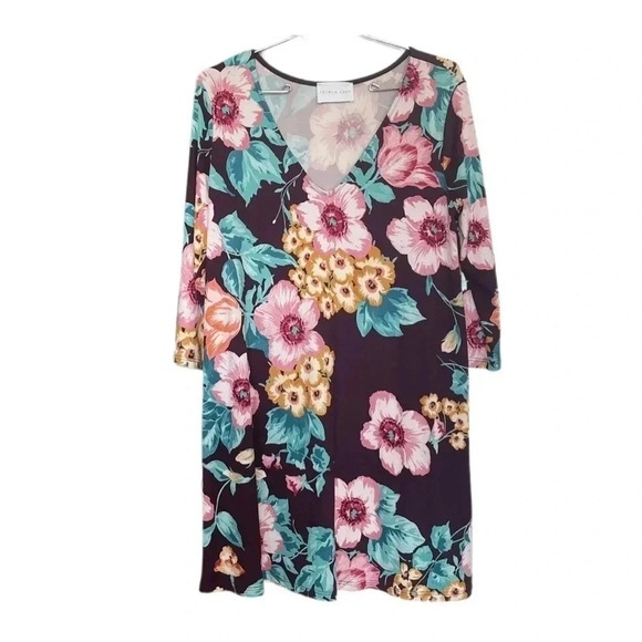 French Grey Stitch Fix Dark Purple Floral Dress Medium - Picture 1 of 11